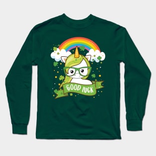 Kawaii Good Luck Rainbow St Patricks Day Unicorn Long Sleeve T-Shirt